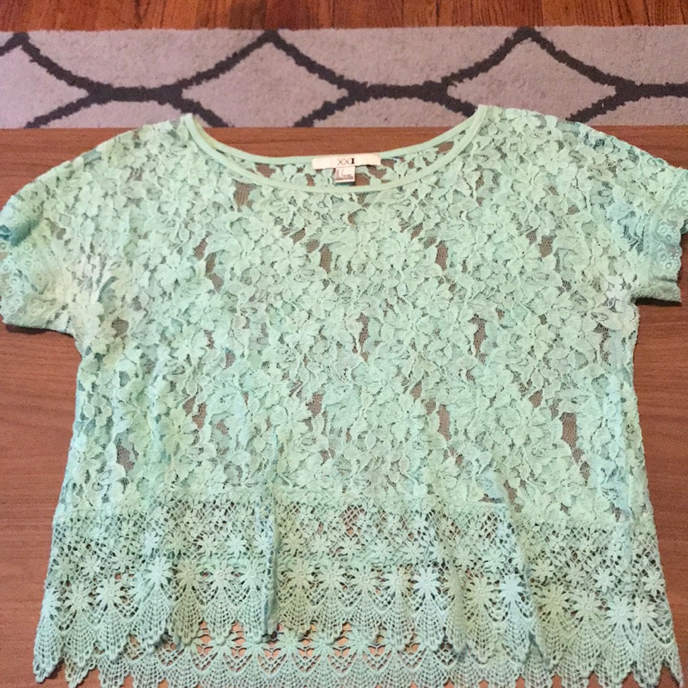 See through teal shirt
